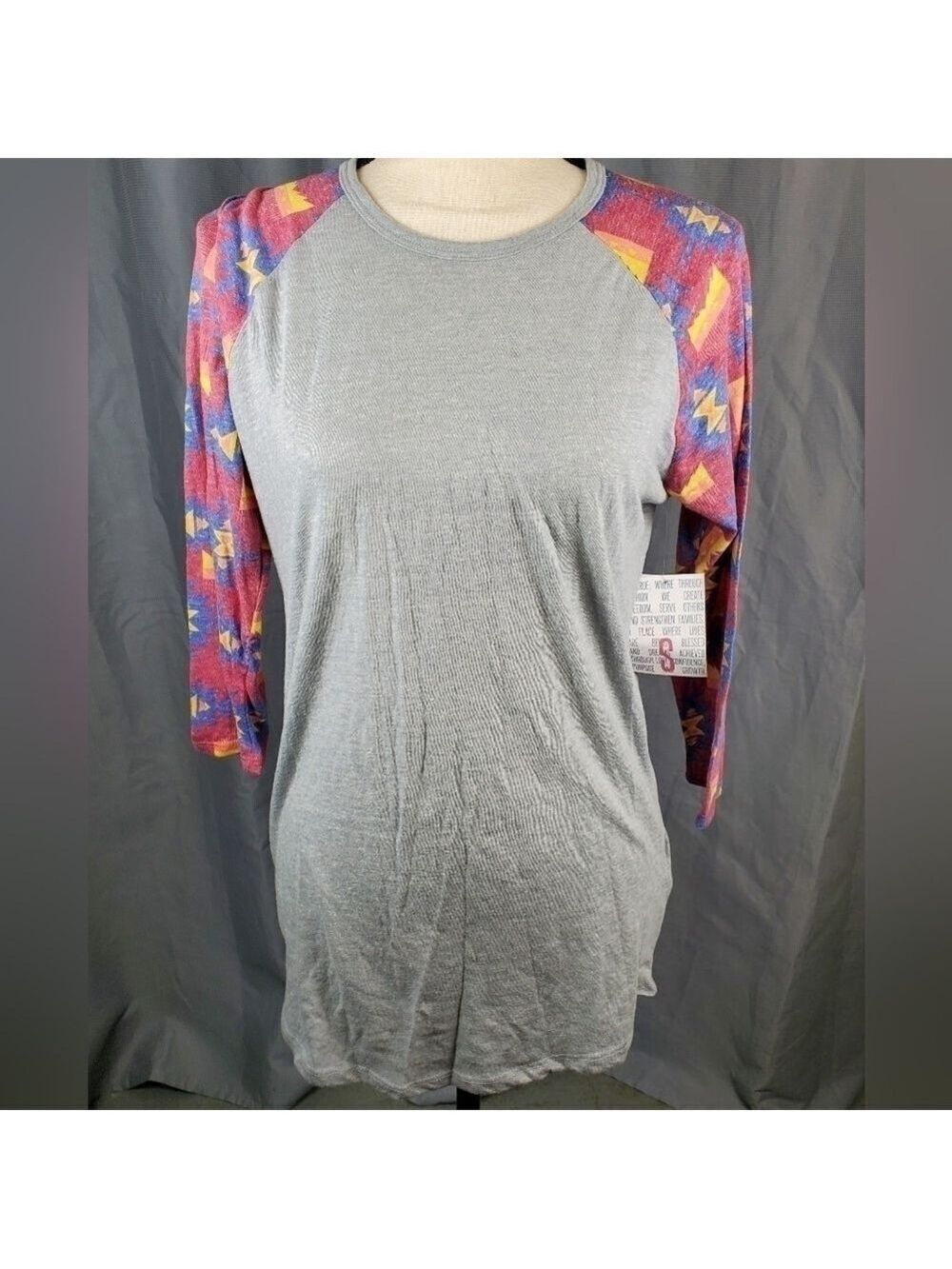 Lularoe Randy Gray Multicolored Sleeves Size Small